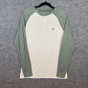 Vineyard Vines Shirt Adult XS White Green Henley Long Sleeve Waffle Knit Stretch